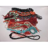 A collection of coral bead jewellery, freshwater pearl necklaces and other hardstone jewellery