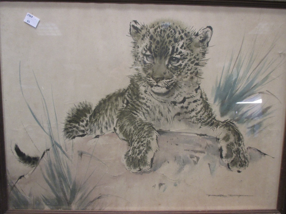 A miscellaneous collection of watercolours and prints to include a print of a Leopard cub, - Image 7 of 10