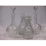 Two pairs of cut glass decanters (chipped) (4)