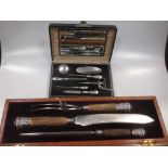 A Victorian sliver capped three piece carving set, presented in the original velvet and satin