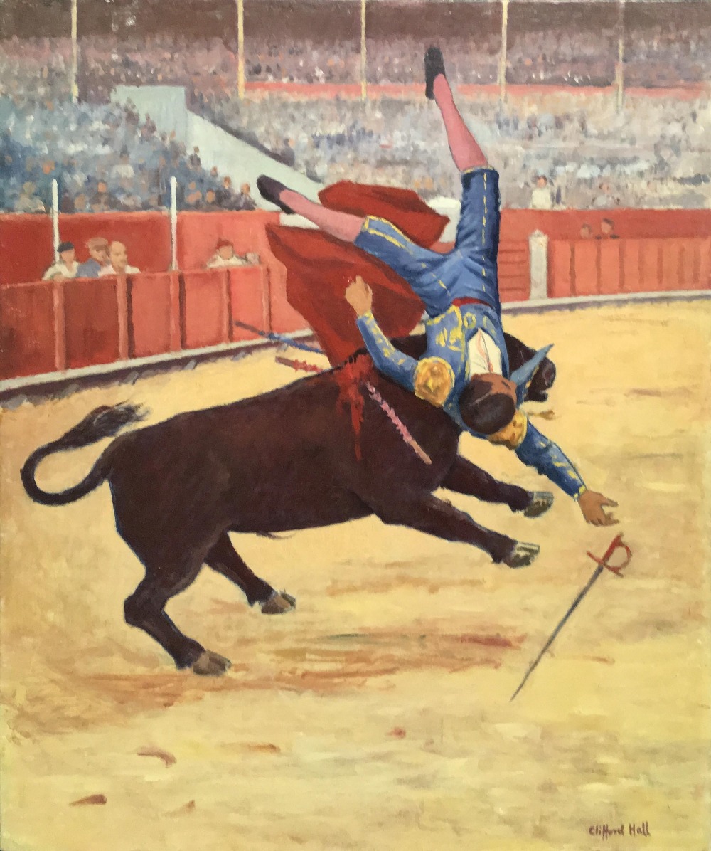 Clifford Hall RBA, ROI (1904-1973), Wounded Bull and Bull Tossing a Matador, circa 1955/56, oil on - Image 2 of 8