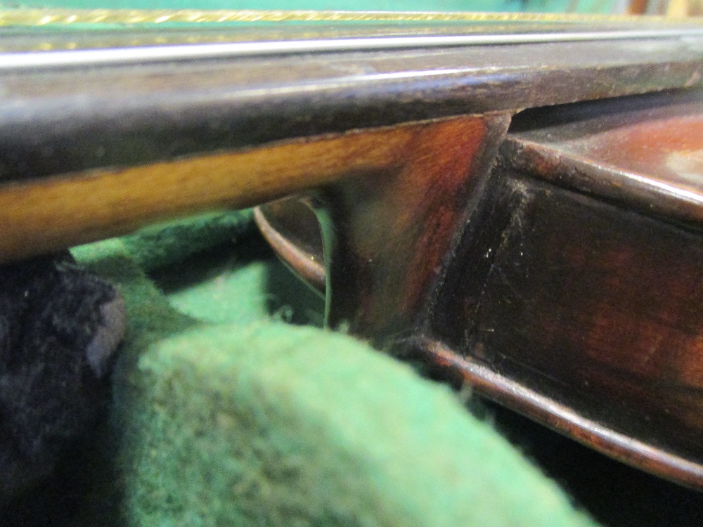 A German violin with Stradivarius label (full size) cased Signs of repair and damage - Image 6 of 15