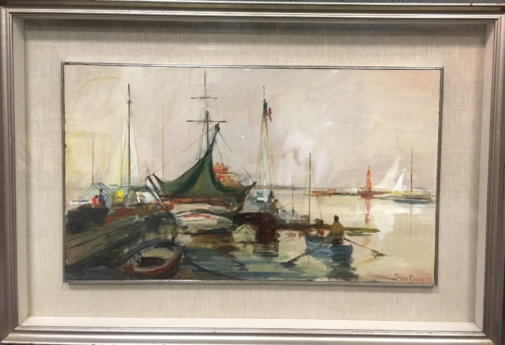 Dino Rossi (Italian 1904-1982), Harbour scenes, oil on canvas, both signed "Dino Rossi", 33 x 57 cm; - Image 5 of 9