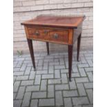A 19th century mahogany and maplewood banded side table, with three quarter gallery and single