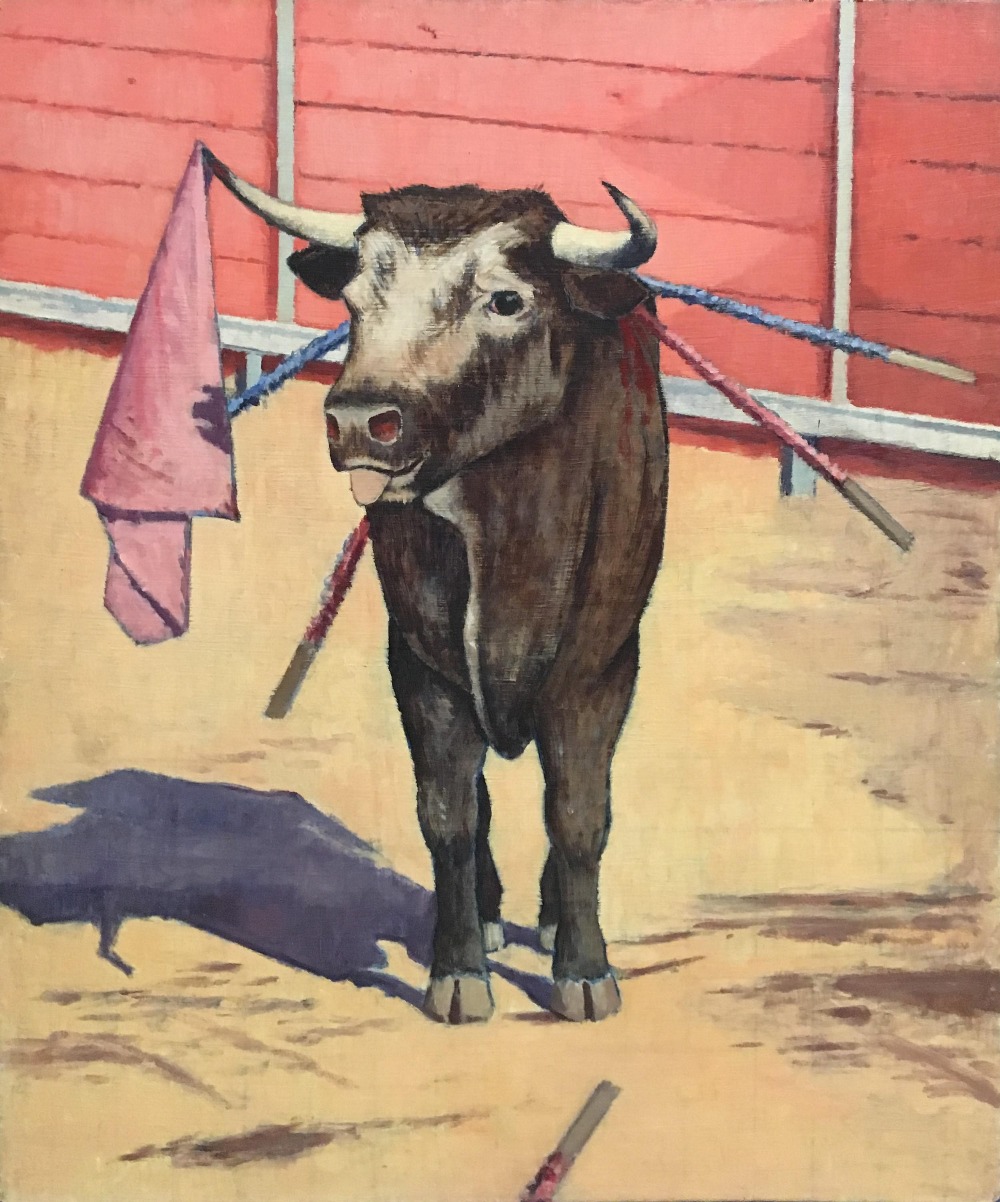 Clifford Hall RBA, ROI (1904-1973), Wounded Bull and Bull Tossing a Matador, circa 1955/56, oil on