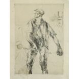 Harry Becker (British, 1865-1928) Farm worker (two), Man sharpening scythe,
