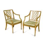 A pair of George III mahogany painted armchairs,