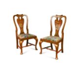 A pair of George I style red japanned side chairs, 20th century,