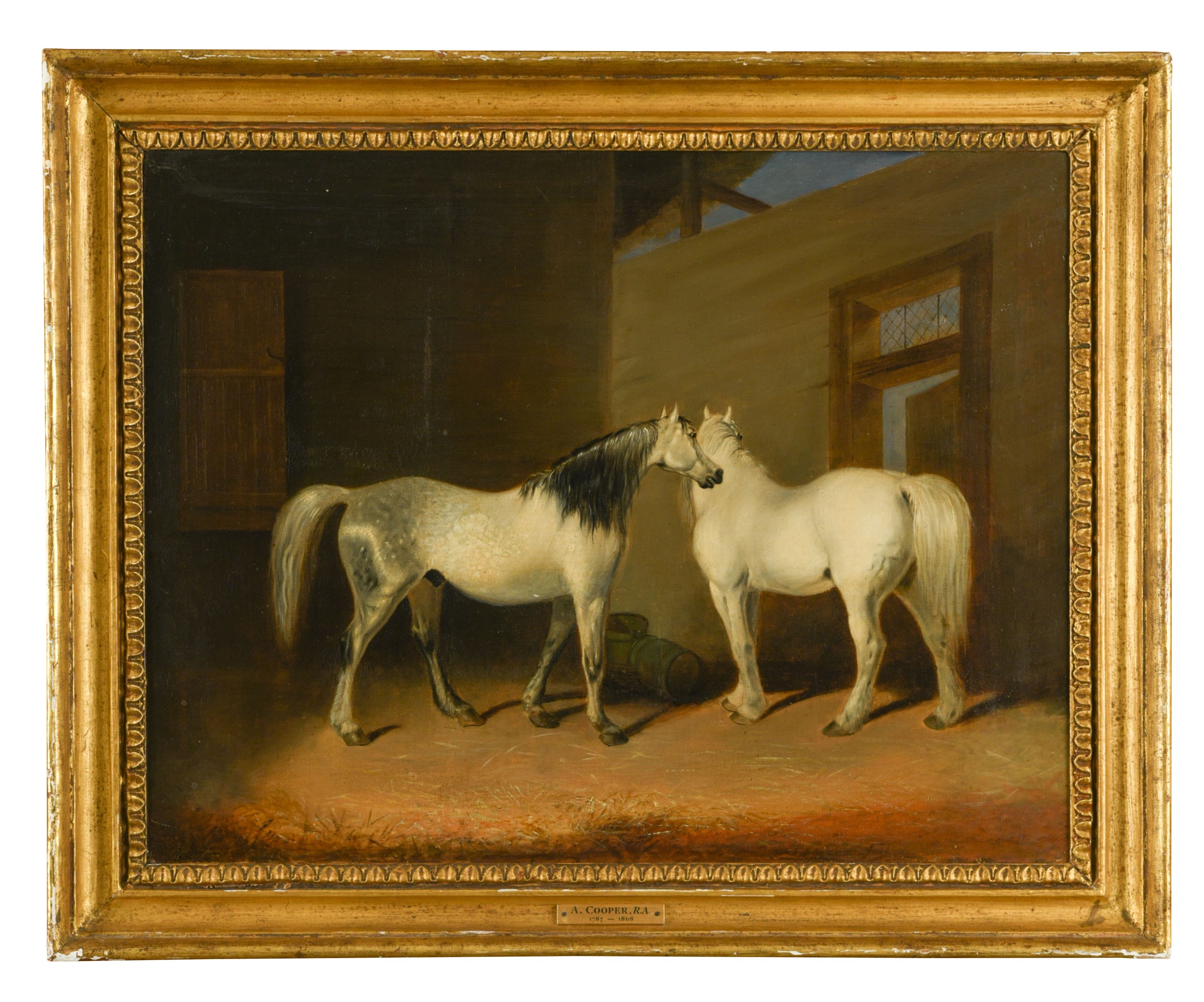 Abraham Cooper, RA (British, 1787-1868) Two greys in a stable