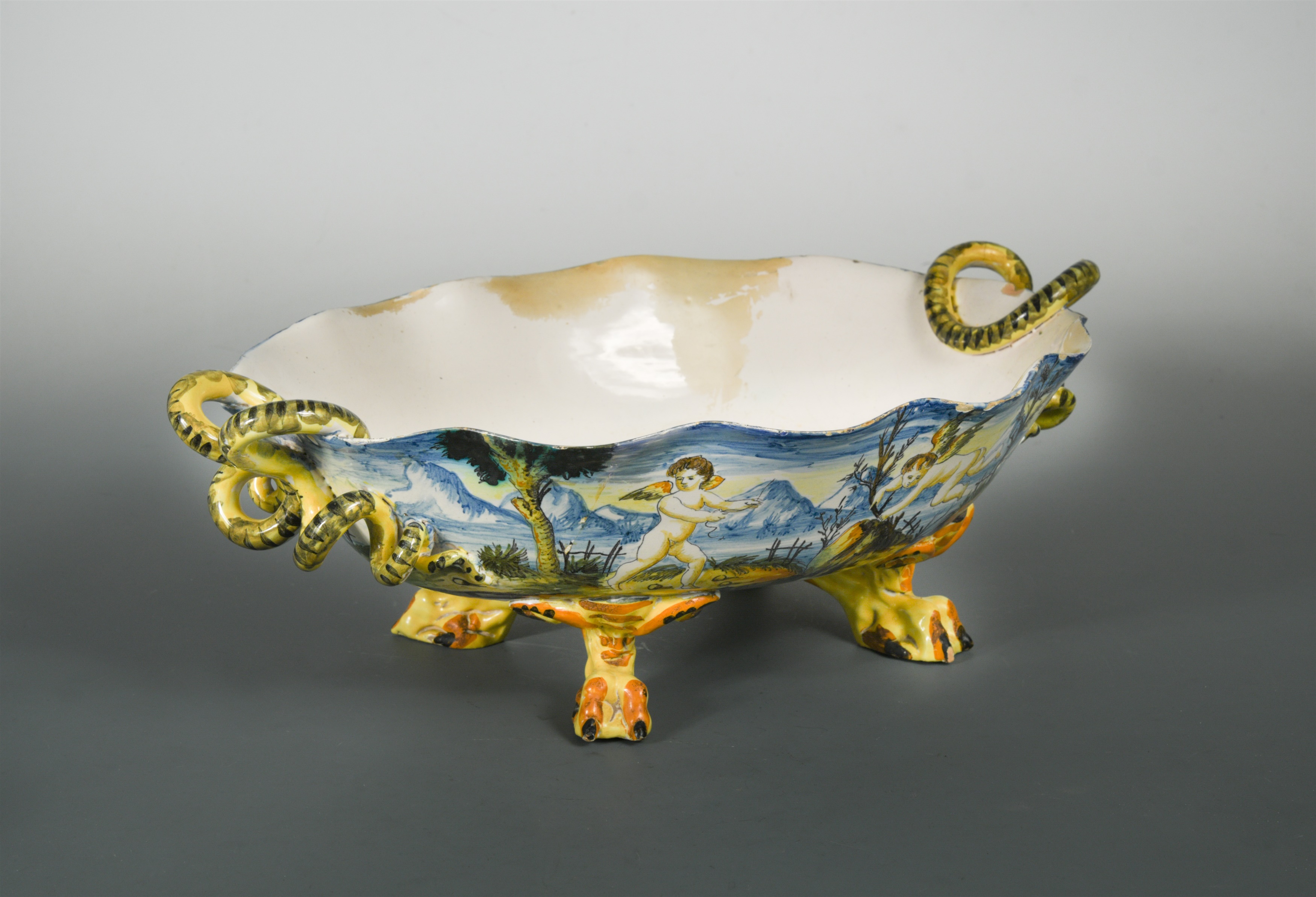 A 19th century Cantagalli two-handled dish,