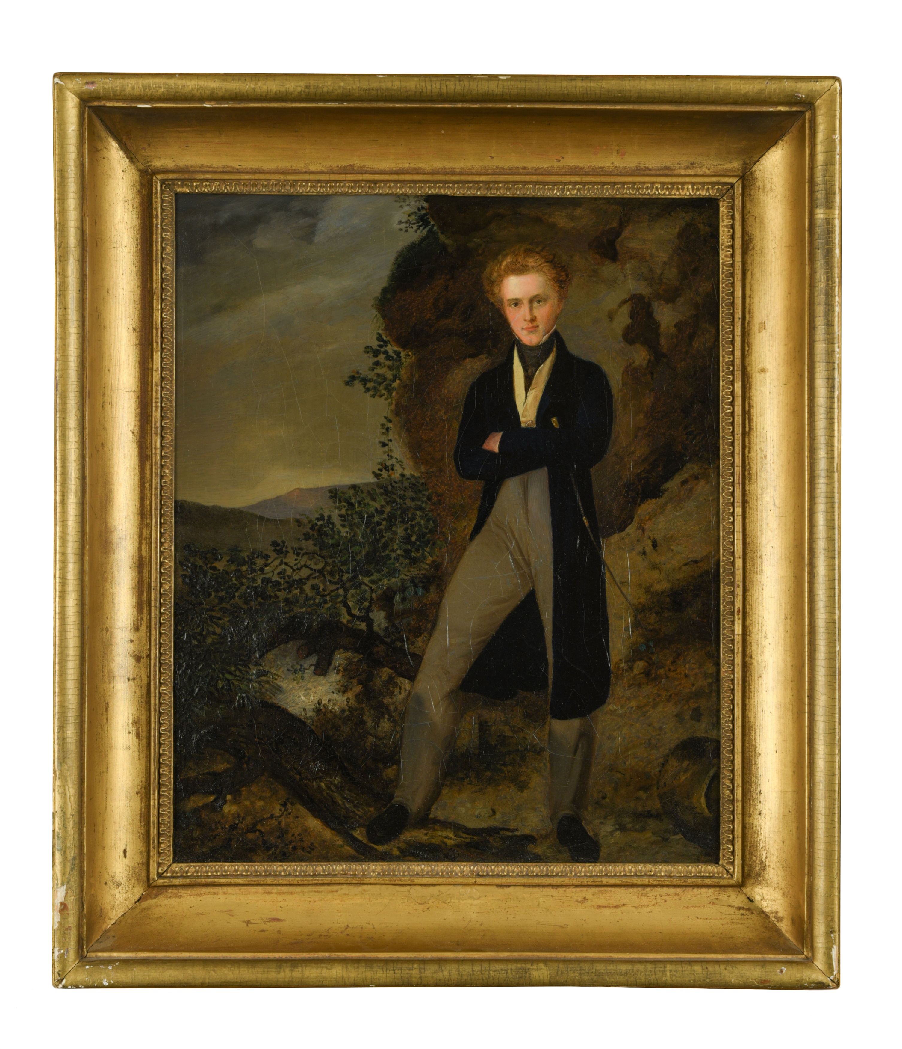 Follower of Sir George Hayter Portrait of a man standing in a Highland landscape