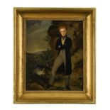 Follower of Sir George Hayter Portrait of a man standing in a Highland landscape