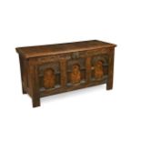 A 17th century inlaid oak coffer,