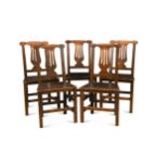 A set of five George III oak farmhouse dining chairs,