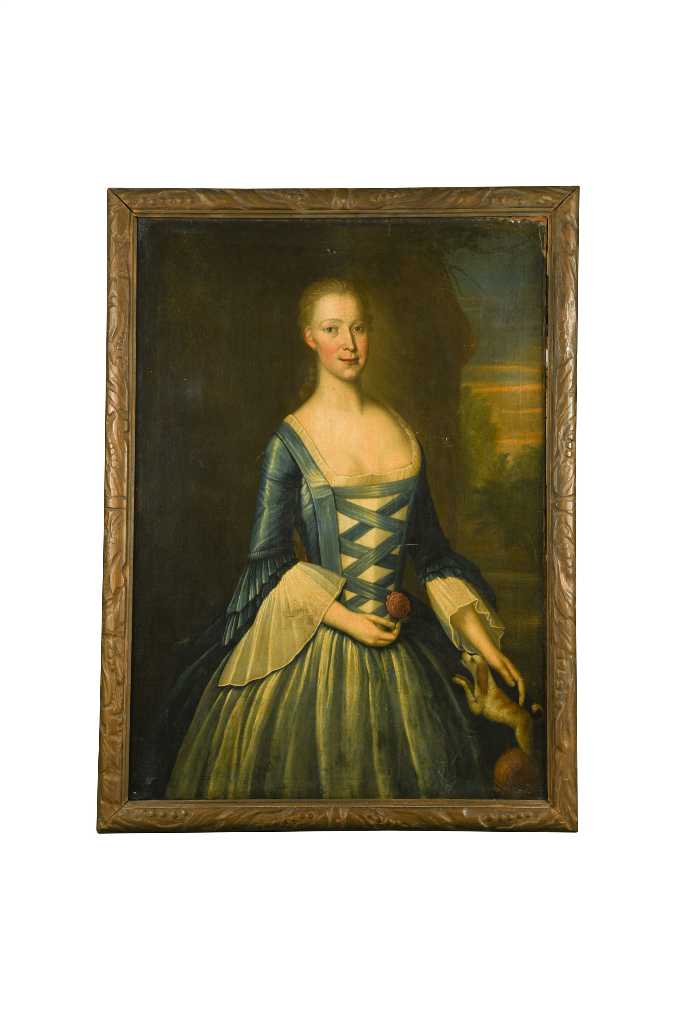 Irish School, 18th Century Portrait of Miss Skerrett, later Mrs Athy of Galway, holding a rose with