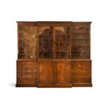 A George III mahogany breakfront library bookcase,