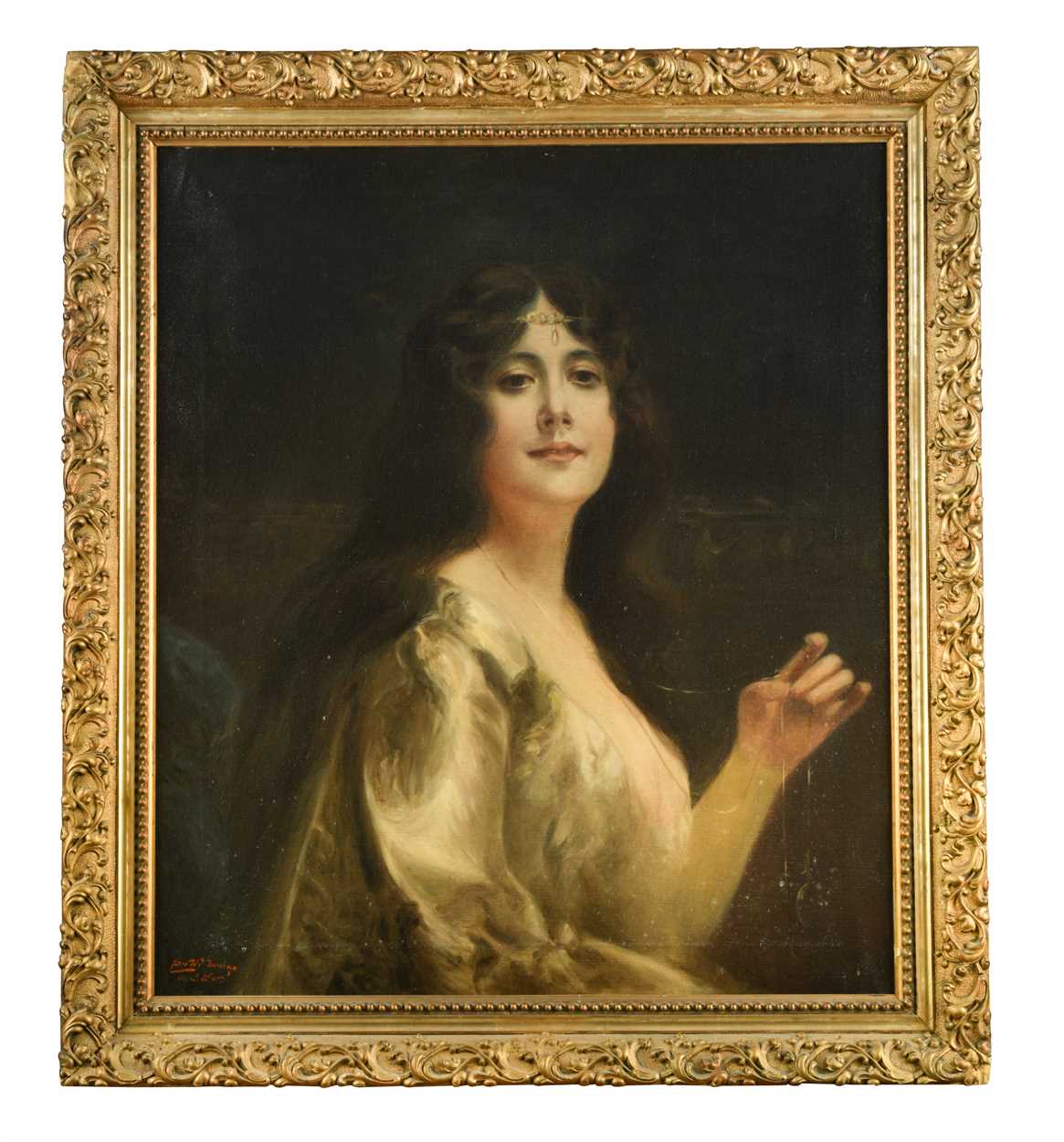 Continental School, 19th-20th Century Portrait of a lady, head and shoulders, wearing a jewelled