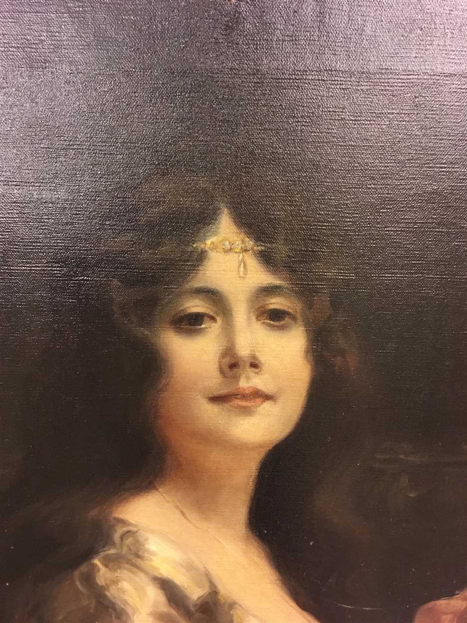 Continental School, 19th-20th Century Portrait of a lady, head and shoulders, wearing a jewelled - Image 5 of 6