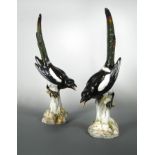 A large pair of Meissen models of Magpies