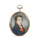 Attributed to John Smart (1741-1811) Portrait miniature of a gentleman wearing a blue coat , red