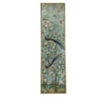A framed panel of 18th century Chinese painted wall paper,