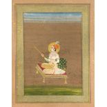 Kishangarh School, (Indian, 18th Century) A Musician playing the veena on a charpoy