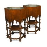 A pair of 19th century Dutch walnut hexagonal jardinieres,