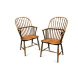 A pair of ash, elm and yew wood Windsor chairs,