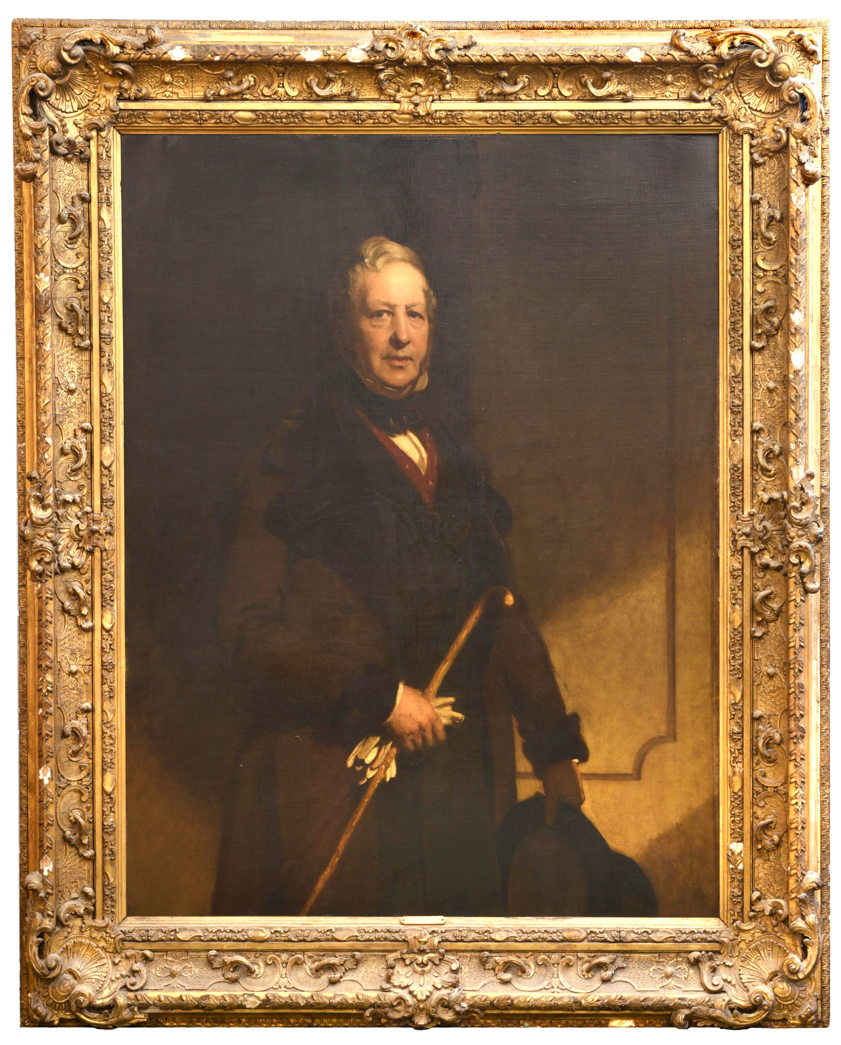 John Prescott Knight, RA (British, 1803-1881) Portrait of Mr D'Almaine, standing, three-quarter