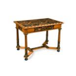 A William & Mary style olive wood and floral marquetry centre table,