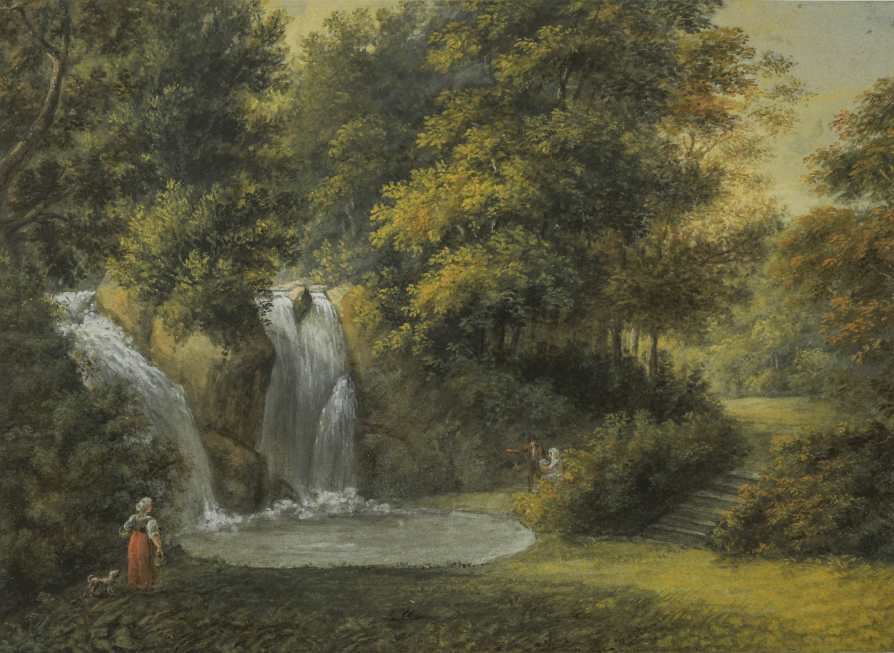 Attributed to Louis Bélanger (French, 1756-1816) Waterfall in a wooded park