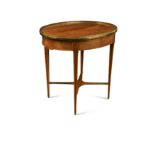 A 19th century Continental oval mahogany and brass mounted centre table,