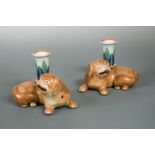 A Pair of Chinese Export Porcelain Pug Dog Candle Holders, Qing Dynasty, Jiaqing Period (1796-1820),