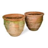 A pair of modern terracotta garden urns,