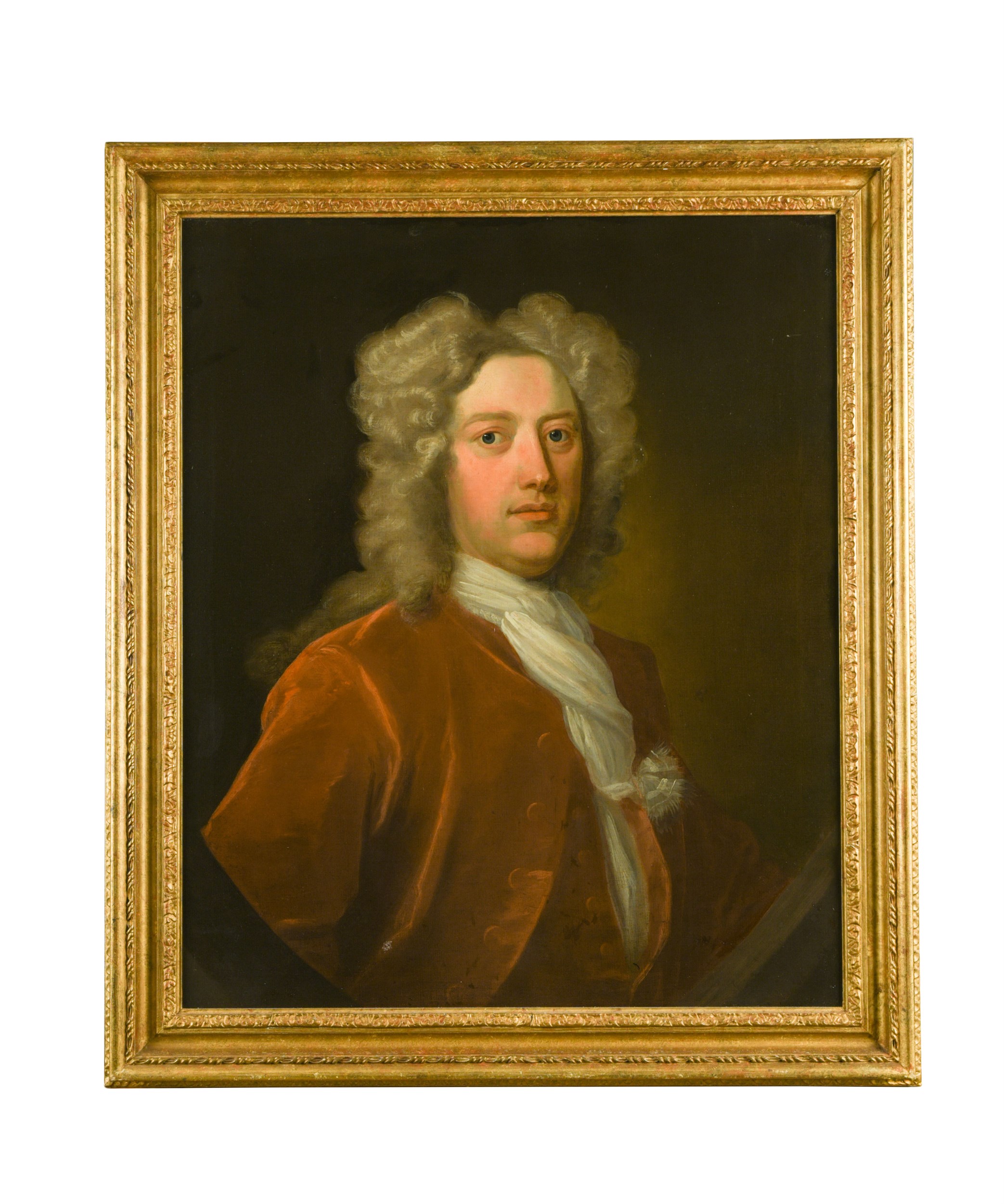 Attributed to Hans Hysing (Swedish, 1678-1753) Portrait of a gentleman, half length, in a red