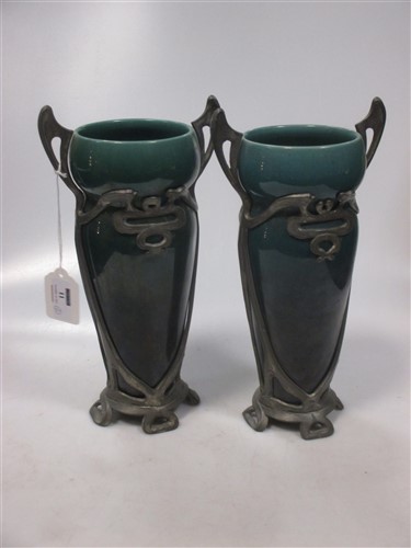 A near pair of Art Nouveau vases