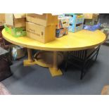 A large blonde oak circular pedestal dining table, with lazy susan, 20th century 77 x 200cm