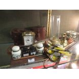 A miscellaneous lot including a pair of field glasses by Dolland, a pair of binoculars, an oak crumb