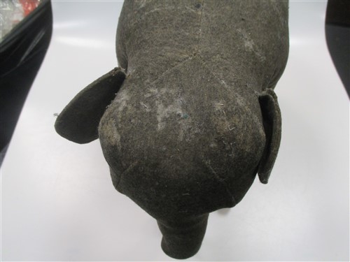 A large Steiff elephant on wheels, grey felt with white felt tusks, remnants of the red and gold - Image 4 of 5