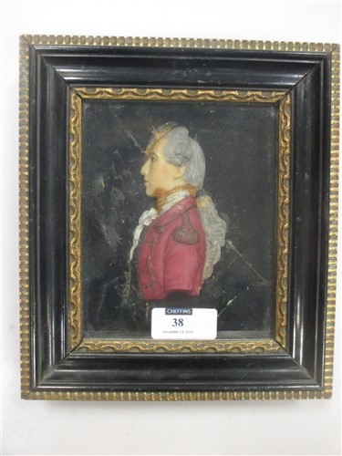 A 19th century wax portrait, possibly of Bonnie Prince Charlie