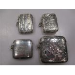 Four silver vesta cases, including one engraved with a picture of Sherborne abbey, (4)