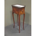 A small 19th century French transitional gallery top table with marquetry decoration, 73 x 38cm