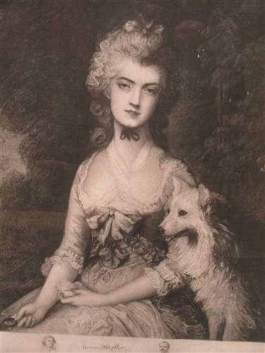 Armand Mathey after Thomas Gainsborough, Mrs Robinson (Perdita) with her pet dog, mezzotint, - Image 2 of 6