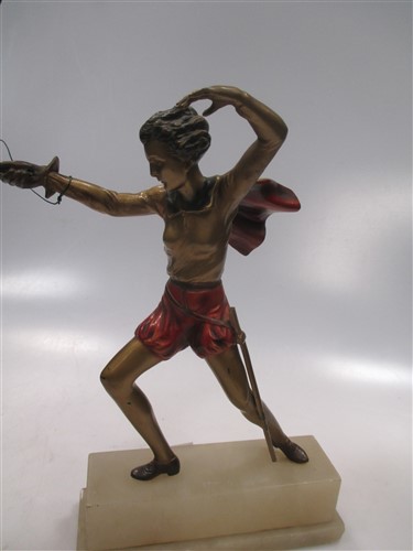 An early 20th century cold painted spelter figure of a fencer with sword and cape - Image 5 of 6