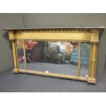 An early 19th century gilt framed triple overmantle mirror, 67 x 130cm