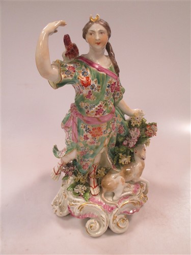 An 18th century Derby encrusted porcelain figure of Diana A/F