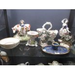 A Spode pot pourri vase, a Derby figure A/F, two Staffordshire pieces and other ceramics