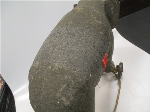 A large Steiff elephant on wheels, grey felt with white felt tusks, remnants of the red and gold - Image 5 of 5