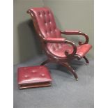 A George IV mahogany library arm chair together with a stool (2)