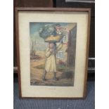 English School, early 19th century, Young boy carrying a basket of fruit, watercolour, signed